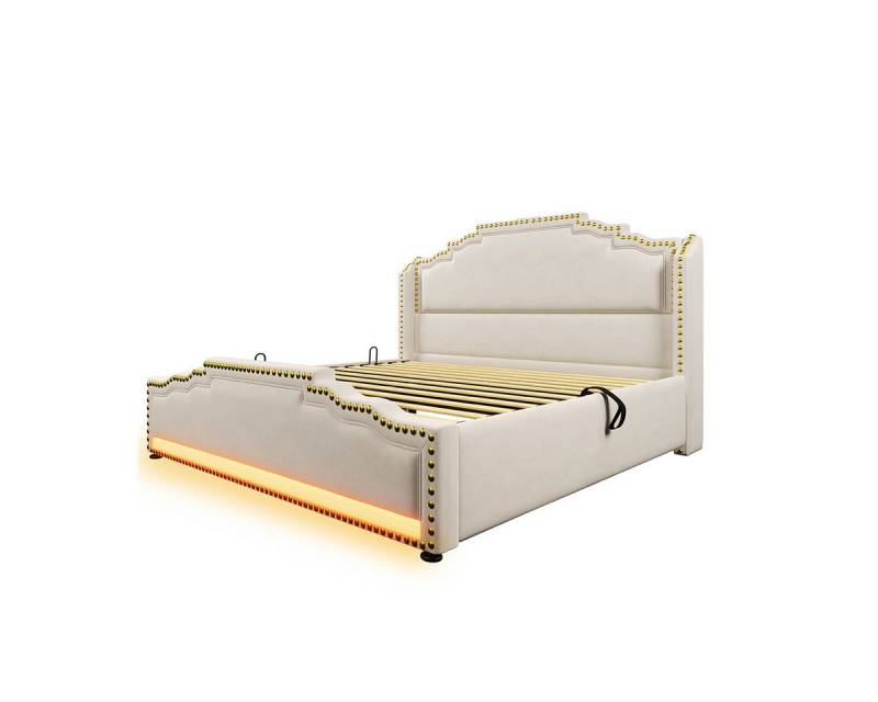 XDeer Polsterbett Polsterbett mit hydraulischem Stauraum LED-Beleuchtung und, USB-C-Ladeanschluss Doppelbett Erwachsenenbett 140x200cm Beige XDeer Polsterbett Polsterbett mit hydraulischem Stauraum LED-Beleuchtung und, USB-C-Ladeanschluss Doppelbett Erwachsenenbett 140x200cm Beige von XDeer