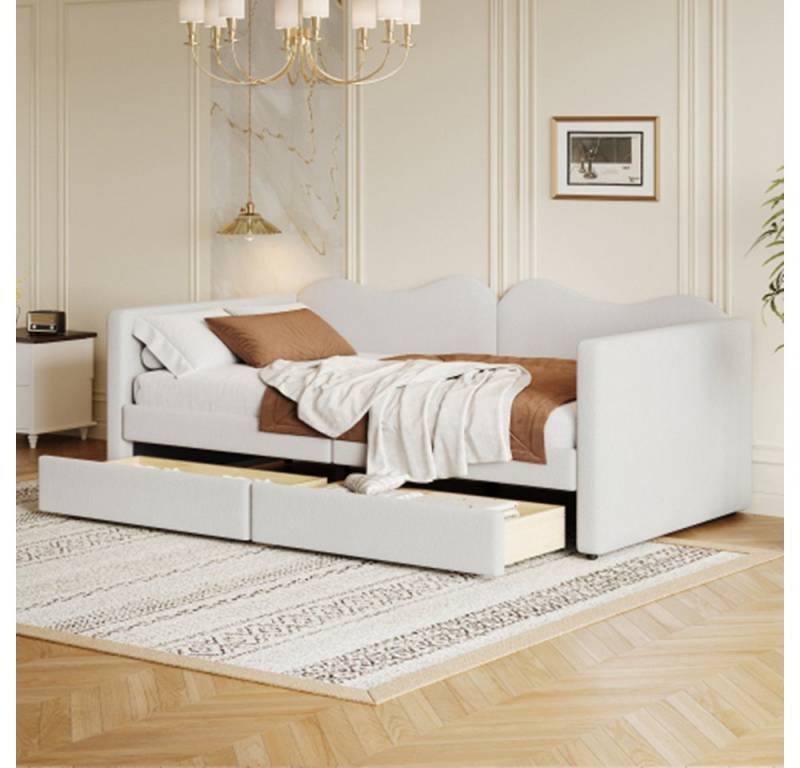 XDeer Polsterbett Sofabett,Kinderbett Polsterbett mit 2 Schubladen, Rückenlehne und Armlehnen, Jugendbett Gästebett von XDeer