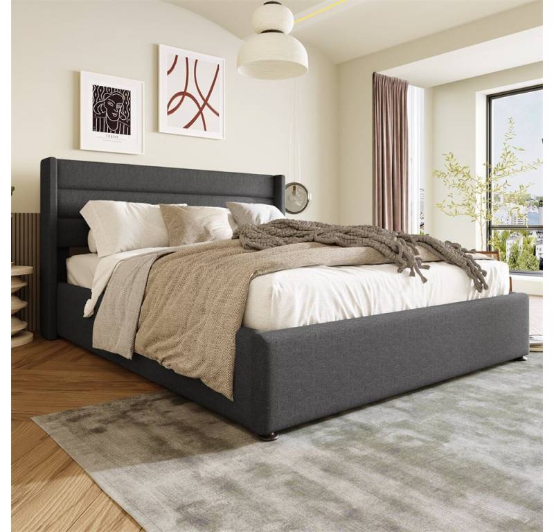 XDeer Polsterbett Stauraumbett Polsterbett Hydraulisch Doppelbett 140x200cm, Inklusive Matratze,Bett mit Lattenrost aus Metallrahmen von XDeer
