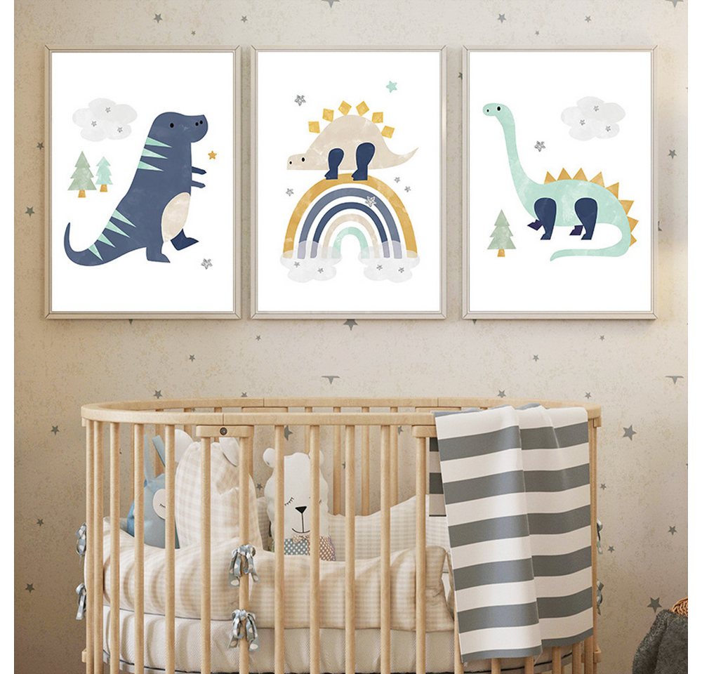 XDeer Poster Poster Kinderzimmer,3/5er Set Bilder Babyzimmer,Kinderzimmer, Dinosaurier (3 St), Poster A4 Serie Tier/Garten von XDeer