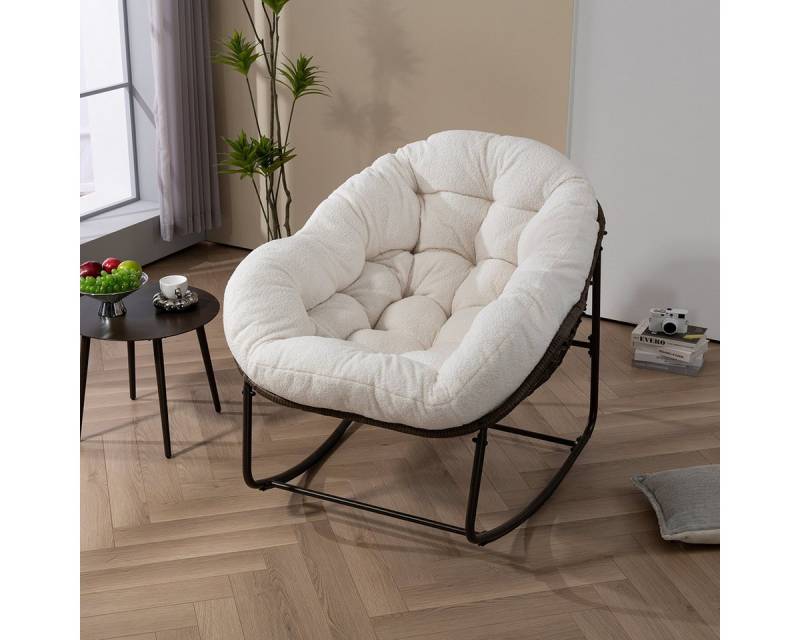 XDeer Schaukelstuhl Schaukelstuhl mit Gepolsterte Kissen Outdoor Relaxsessel, Schaukelsessel für Veranda Wohnzimmer Terrasse Garten Weiß von XDeer