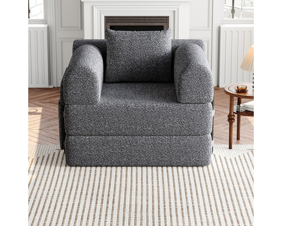 XDeer Schlafsofa 2-in-1 Schlafsofa mit Staufach in der Armlehne und Drei, Metallrahmen Sofa-Liegestuhl Schlafstuhl Sessel Grau von XDeer