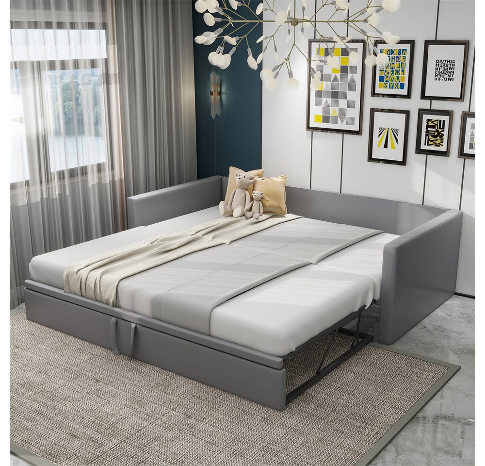XDeer Schlafsofa Polsterbett Ausziehbares Schlafsofa mit Lattenrosten, Multifunktionsbett aus hautfreundlichem Samtstoff Grau von XDeer