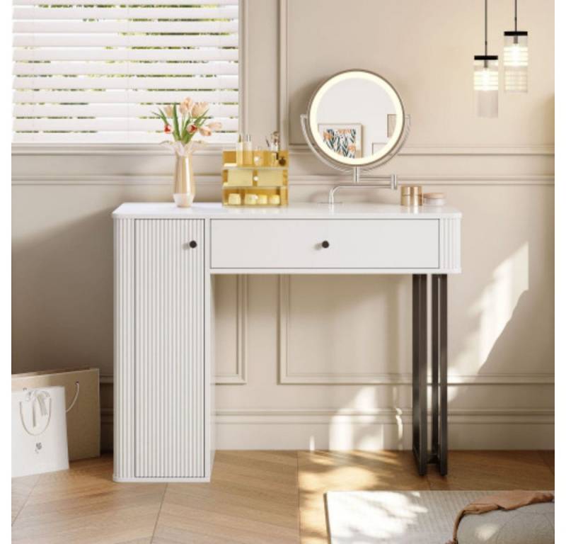 XDeer Schminktisch Schminktisch, Kosmetikset mit LED-Spiegel, 1 Schublade, 1 Tür, 3-farbige LED-Beleuchtung,(ohne Hocker) von XDeer