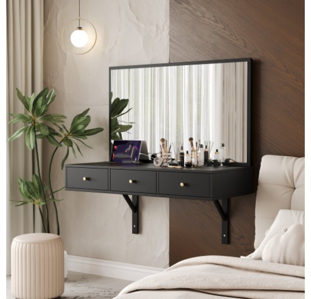 XDeer Schminktisch Schminktisch Hängender mit Spiegel,3 Schublade und, Steckdosen,Kosmetiktisch 100×105×45 cm (B×H×T) von XDeer
