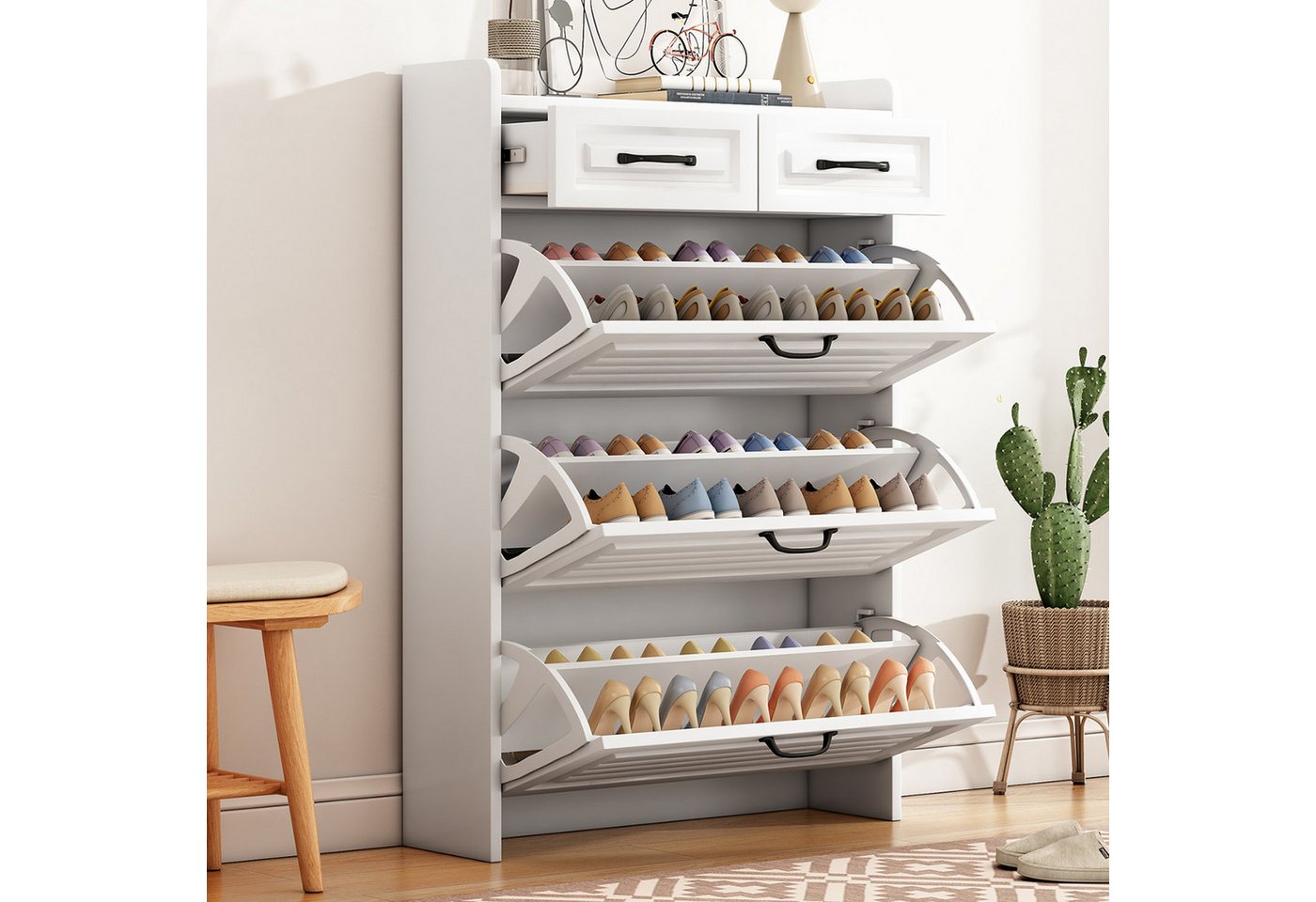 XDeer Schuhschrank Schuhkommode mit drehbarem Schuhschrank 3 Klappen 2 Schubladen 120*80*23.5cm 2 Schuhablagen pro Kipper Kippsicherung XDeer Schuhschrank Schuhkommode mit drehbarem Schuhschrank 3 Klappen 2 Schubladen 120*80*23.5cm 2 Schuhablagen pro Kipper Kippsicherung von XDeer