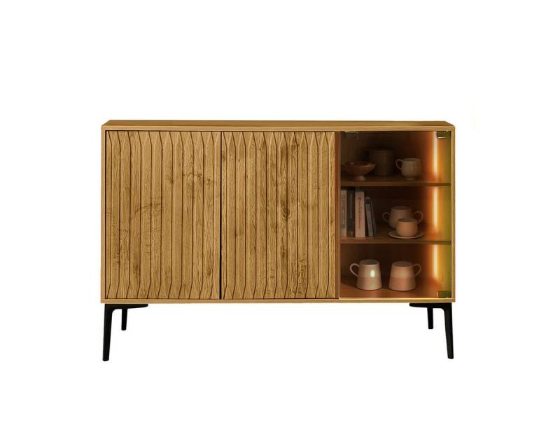 XDeer Sideboard Badezimmerschrank mit Lichtleiste Glastür Sideboard Kommode, Buffet Schrank Anrichte Beistellschrank 120 cm Breit von XDeer
