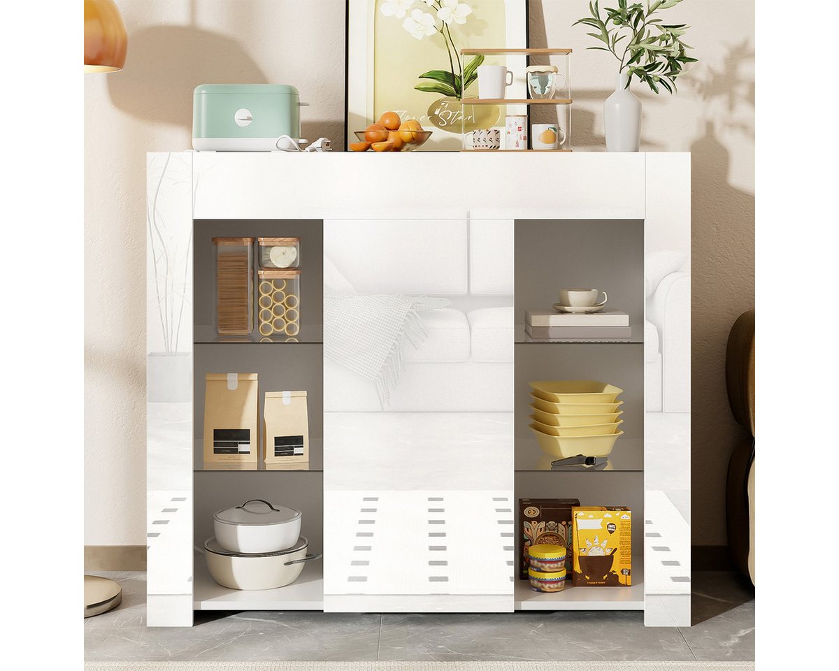 XDeer Sideboard Buffet mit Hochglanz-Front und Glasregalen Sideboard Schrank, für Wohnzimmer 95x35x83cm Weiß XDeer Sideboard Buffet mit Hochglanz-Front und Glasregalen Sideboard Schrank, für Wohnzimmer 95x35x83cm Weiß von XDeer