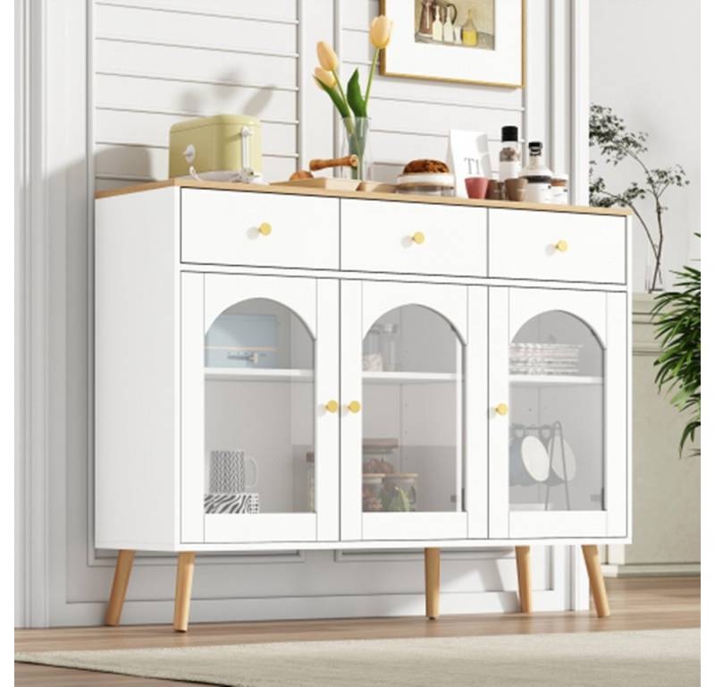 XDeer Sideboard Esszimmerschrank mit Aufbewahrungsschrank, Kaffeebarschrank mit, 3 gewölbten Türen,für Buffet-Tische in Küchen H94 cm von XDeer