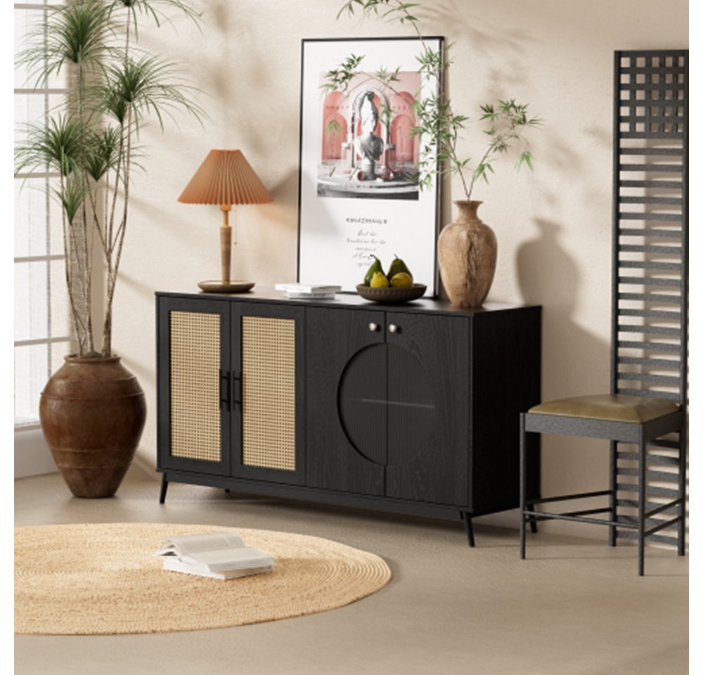 XDeer Sideboard Kommode,Sideboard mit Glastüren aus Rattan, Küchenschrank, halbrunde Tür, hochwertige Aufbewahrungsmöbel XDeer Sideboard Kommode,Sideboard mit Glastüren aus Rattan, Küchenschrank, halbrunde Tür, hochwertige Aufbewahrungsmöbel von XDeer