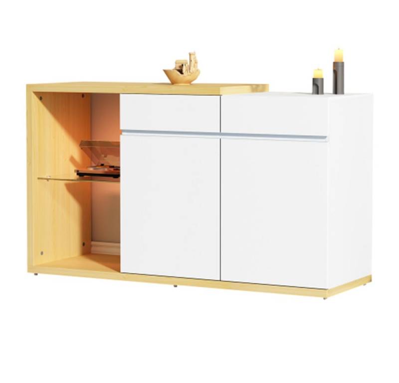 XDeer Sideboard LED Sideboard,Multifunktionales Sideboard,Kommode 2 Türen, 2 Schubkästen, Anrichte mit LED-Beleuchtung Wohnzimmerunterschrank von XDeer