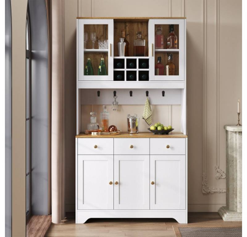 XDeer Sideboard Sideboard, Kommode, Hochschrank in weißer Holzmaserung, Küchenschrank für Esszimmer 94,5 x 30 x 175,5 cm von XDeer