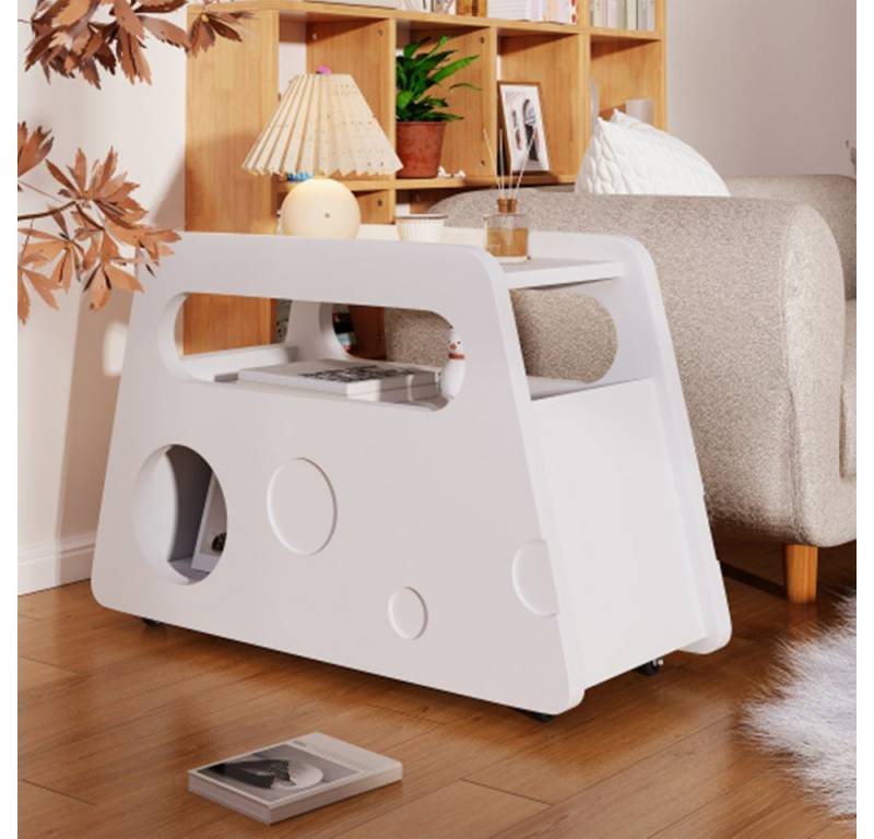 XDeer Sideboard Sideboard, Moderner weißer Beistelltisch mit Rollen, abgerundetem, Design – Mobil, platzsparend,für Wohnzimmer und Schlafzimmer von XDeer