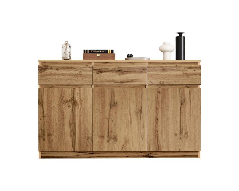 XDeer Sideboard Sideboard mit 3 Türen und 3 Schubladen in originaler Holzoptik, Kommode Multifunktionales Schuhschrank 135*40*81cm von XDeer