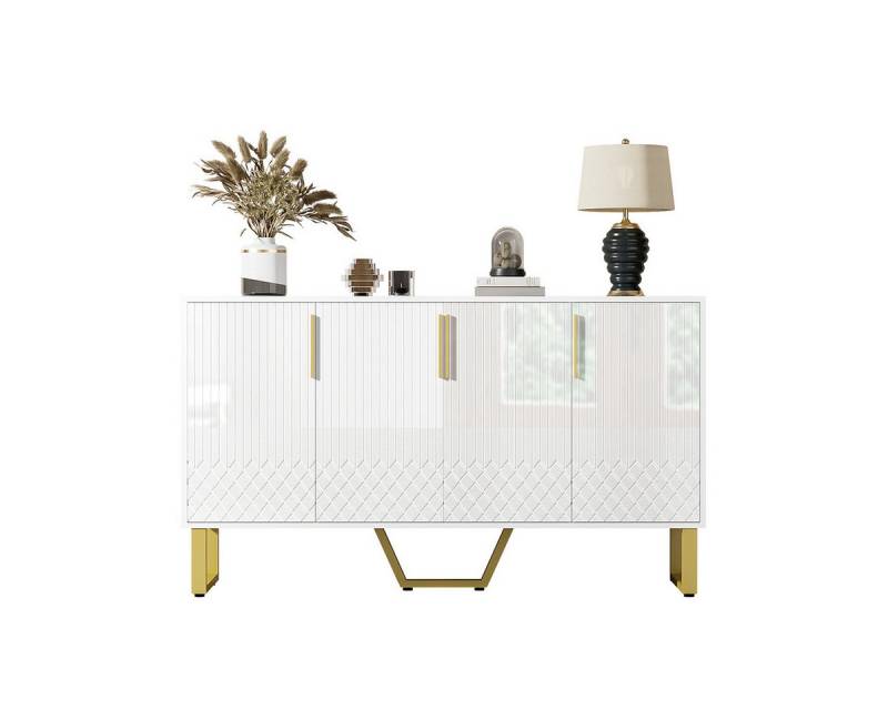 XDeer Sideboard Sideboard mit 4 Türen Metallgriffe und Beine Geometrisches, Design in Weiß Aufbewahrungsschrank 140L*40B*80H cm von XDeer