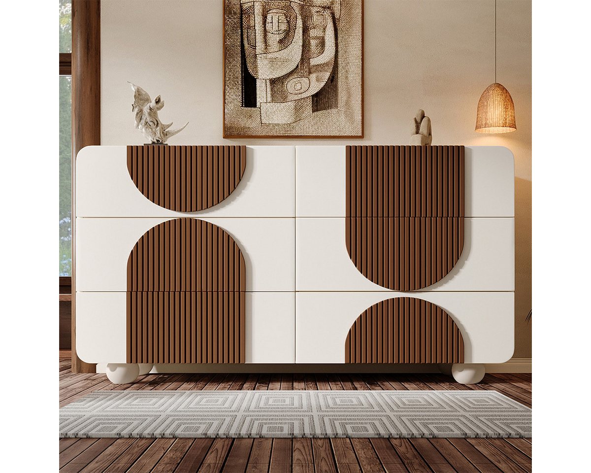 XDeer Sideboard Sideboard mit 6 Schubladen und Geschwungenem Design, Kommode Beistelltisch Aufbewahrungsschrank 121x71x41 cm von XDeer