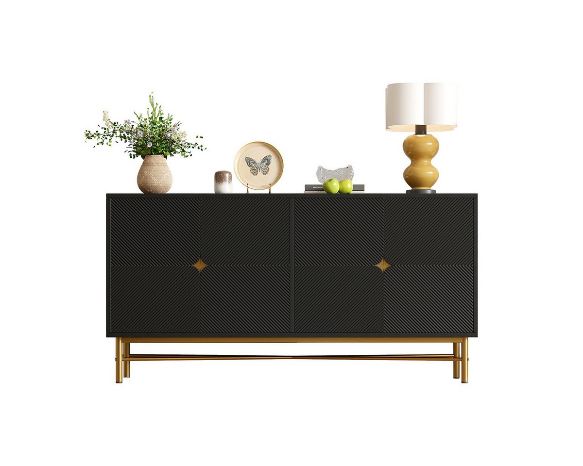 XDeer Sideboard Sideboard mit Erhabener Textur und Goldene Gebürstete Griffe, Schrank für Wohnzimmer 160×40×82cm Schwarz XDeer Sideboard Sideboard mit Erhabener Textur und Goldene Gebürstete Griffe, Schrank für Wohnzimmer 160×40×82cm Schwarz von XDeer
