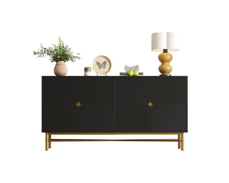 XDeer Sideboard Sideboard mit Erhabener Textur und Goldene Gebürstete Griffe, Schrank für Wohnzimmer 160×40×82cm Schwarz  von XDeer