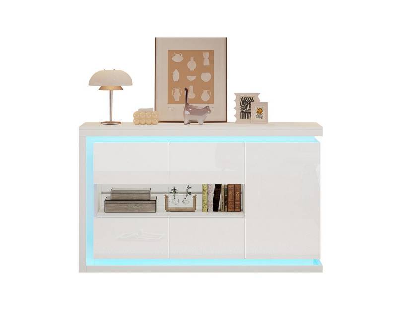 XDeer Sideboard Sideboard mit LED-Lichtleiste und Türen aus gehärtetem Glas, Aufbewahrungsschrank Kommode 140*40*84cm XDeer Sideboard Sideboard mit LED-Lichtleiste und Türen aus gehärtetem Glas, Aufbewahrungsschrank Kommode 140*40*84cm von XDeer