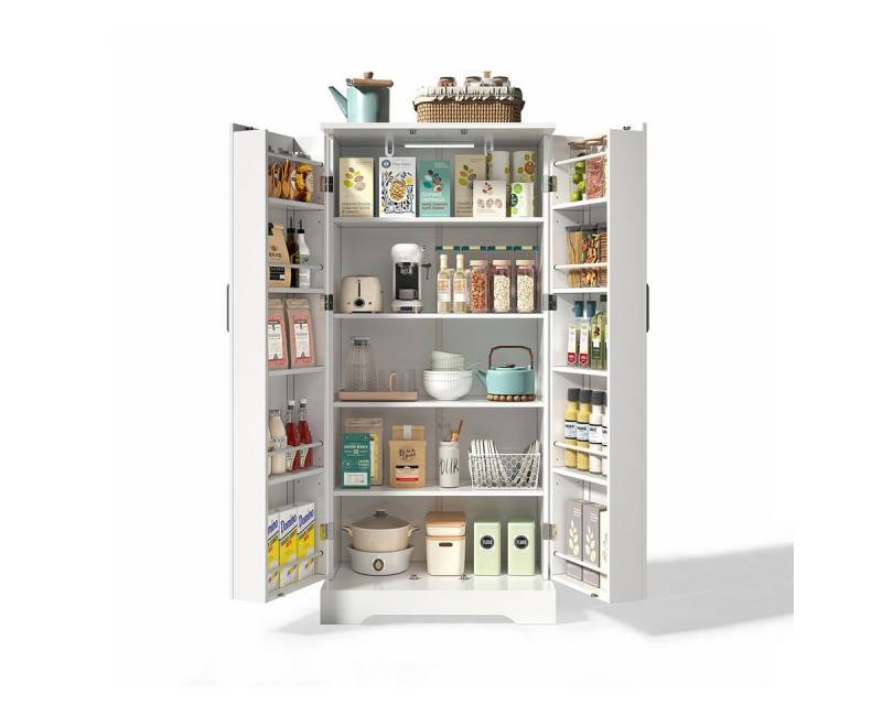 XDeer Sideboard Sideboard mit LED-Sensorleuchte Höhenverstellbaren, Einlegeböden Buffetschrank Küchenschrank 60×35×128cm Weiß von XDeer
