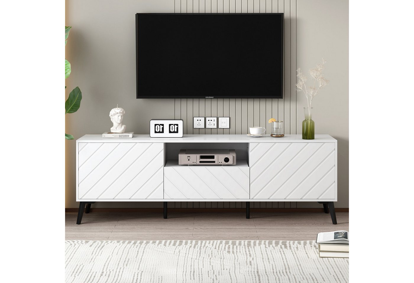 XDeer TV-Schrank 1,7 Meter langer weißer TV-Ständer mit 2 Türen und 1 Schubladen TV Kabinett mit Multifunktionaler Stauraum Stabile Standfüße XDeer TV-Schrank 1,7 Meter langer weißer TV-Ständer mit 2 Türen und 1 Schubladen TV Kabinett mit Multifunktionaler Stauraum Stabile Standfüße von XDeer