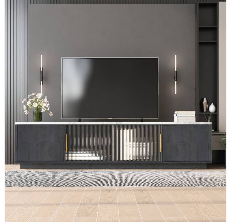 XDeer TV-Schrank 160cm Deluxe TV Stand für 70" TV - Stilvolles Grau, marmorierte Tischplatte, Kabelmanagement, Schubladen mit Push-to-Open-Funktion von XDeer
