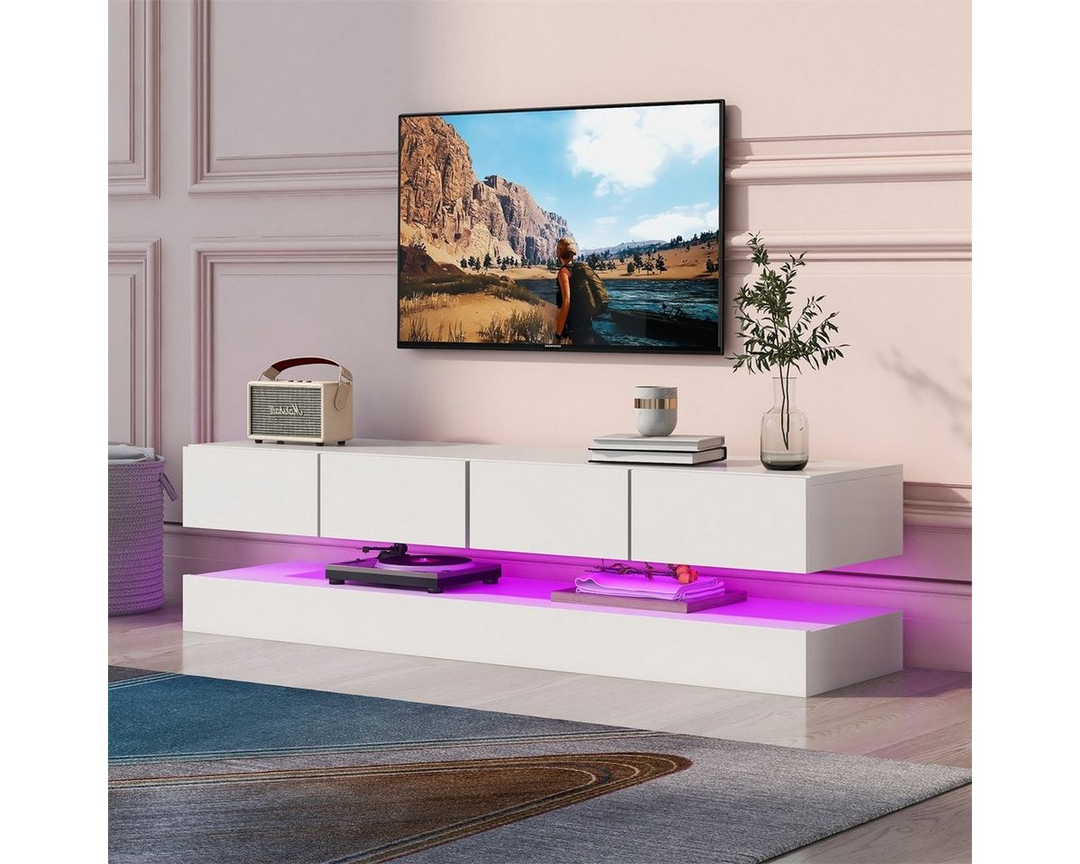 XDeer TV-Schrank LED TV Lowboard,Wandmontierter TV-Schrank,TV-Ständer,TV-Möbel mit 2 Schränken und 4 Schubladen,16-farbige LED-Beleuchtung von XDeer