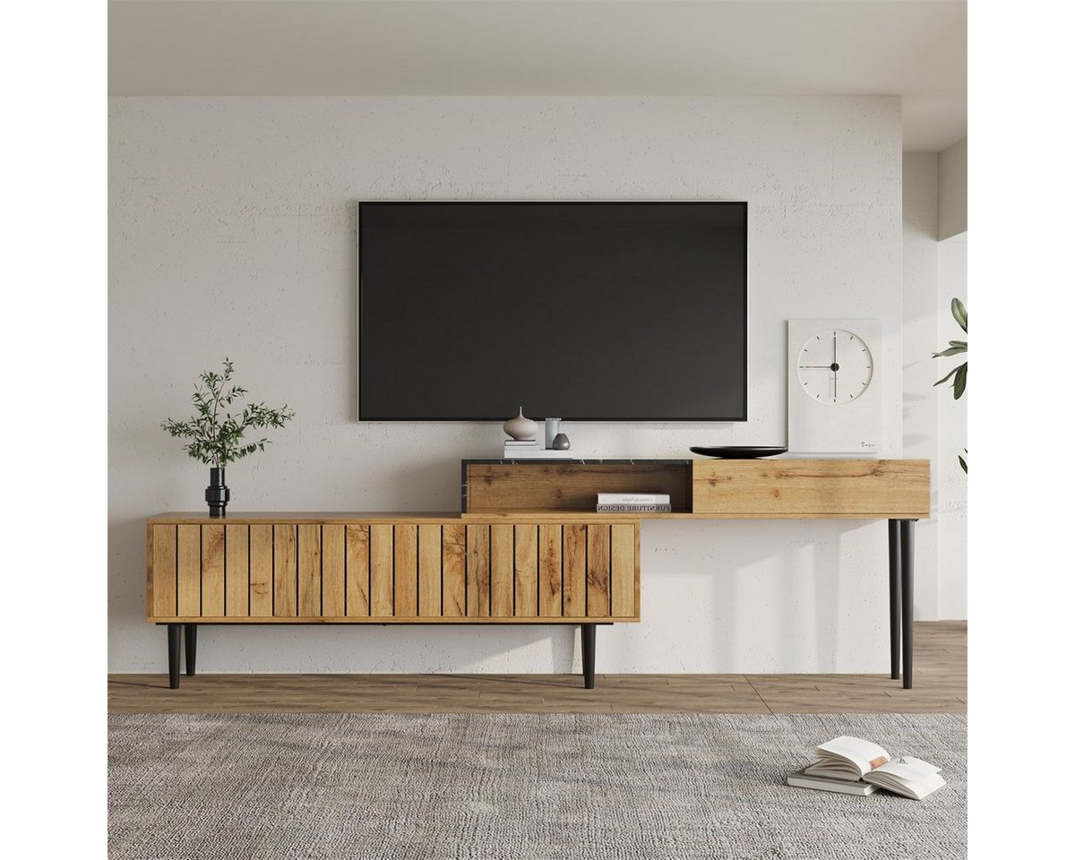 XDeer TV-Schrank Moderner TV-Ständer,Erweiterbarer TV-Schränke mit Marmor und Holzmaserungsdesign,PVC-Kante, Eisenbeinen,platzsparend,langlebig von XDeer