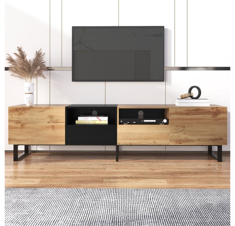 XDeer TV-Schrank Moderner TV-Ständer Geräumiger Robuste 190cm mit schwarzem und holzfarbenem Design TV Lowboard von XDeer