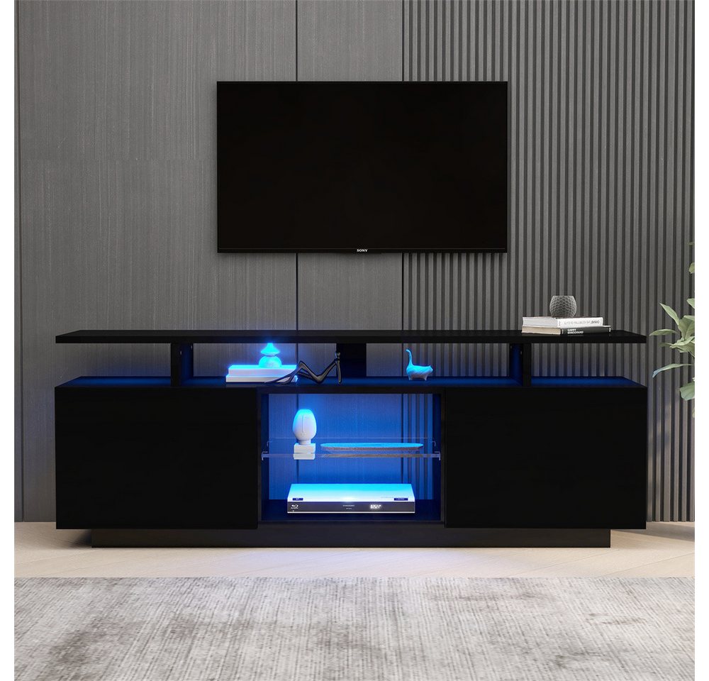 XDeer TV-Schrank Moderner schwarzer TV-Schrank mit 16 farbigen LED-Leuchten 1,4 mStilvoller Schrank für 60Fernseher,16 farbige Lichtleisten" von XDeer