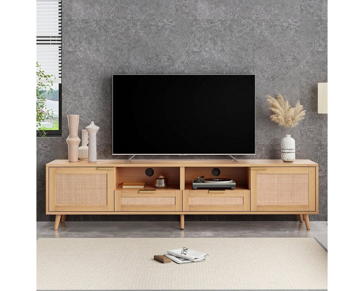 XDeer TV-Schrank TV-Konsolentisch TV-Schrank mit echtem Rattandesign mit massiven Holzfüßen Rattan TV-Boards 200*37*49cm von XDeer