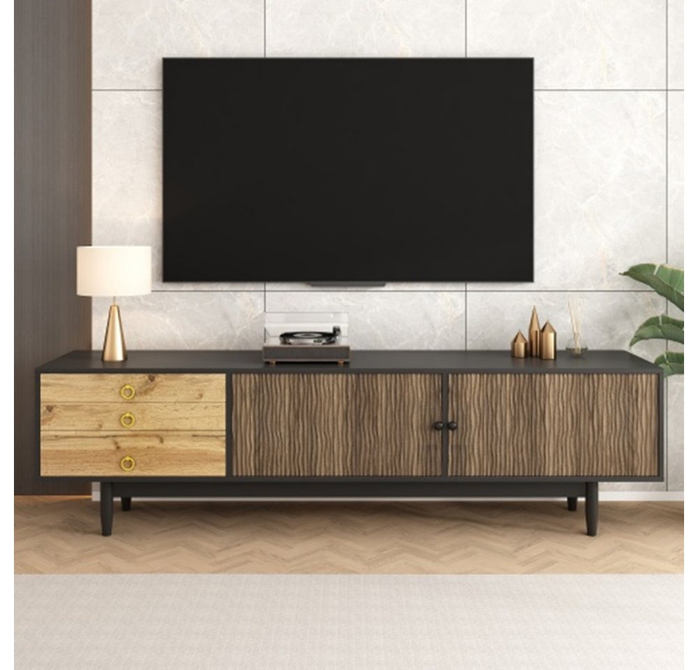 XDeer TV-Schrank TV-Schrank, Fernsehschrank, lowboard mit Türpaneelen mit Wasserwellenmuster und drei Schubladen von XDeer