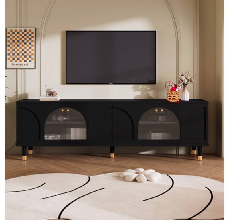 XDeer TV-Schrank TV-Schrank, TV-Ständer mit gewölbten geriffelten Glastüren, TV-Boards 4 Türen Modernes Design 173 x 38 x 59 cm XDeer TV-Schrank TV-Schrank, TV-Ständer mit gewölbten geriffelten Glastüren, TV-Boards 4 Türen Modernes Design 173 x 38 x 59 cm von XDeer