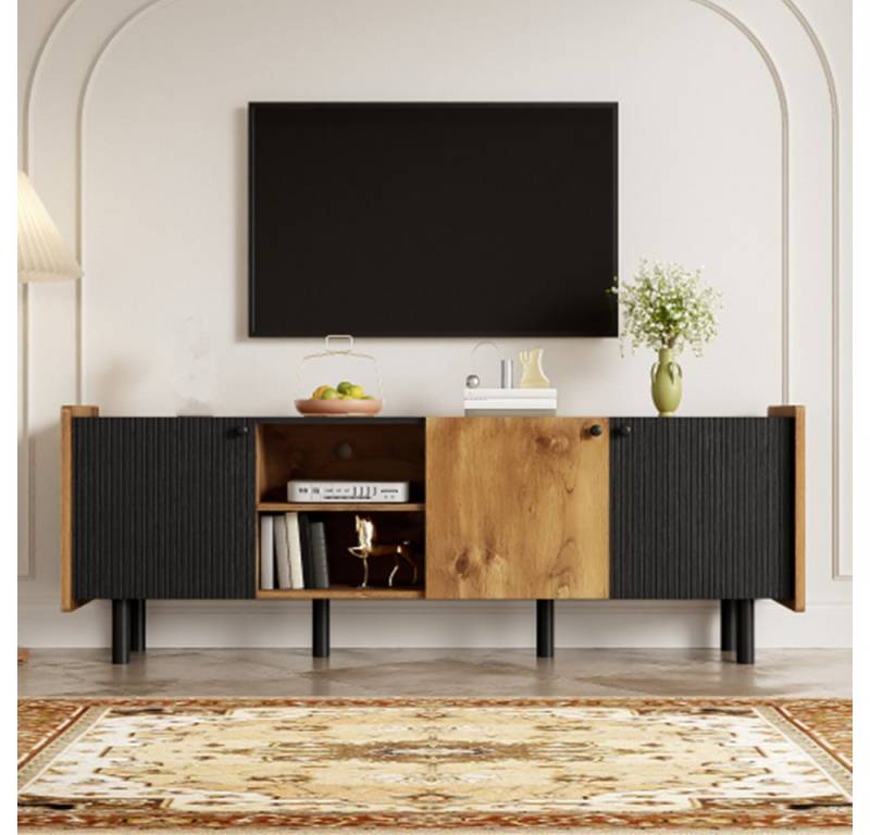 XDeer TV-Schrank TV-Schrank – Moderner Stil TV-Ständer mit Drei Türen und Zwei Offenen Fächern Esszimmer 160 cm Schwarzer von XDeer