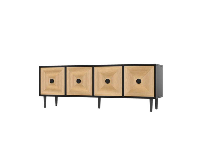 XDeer TV-Schrank TV-Schrank mit Stauraum Niedrige Lowboard aus Bambus TV-Tisch TV-Ständer TV-Schranktisch 150 x 38 x 55 cm Schwarz von XDeer