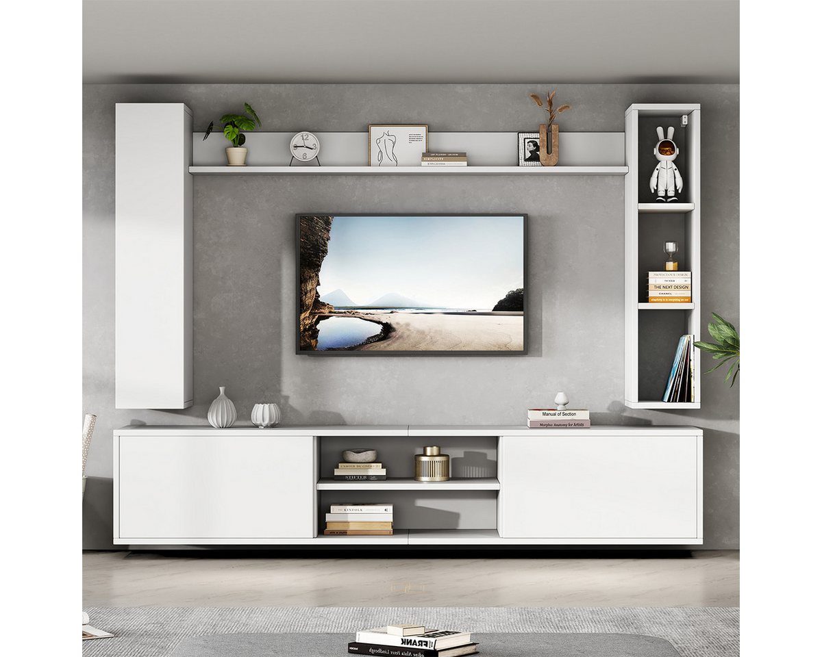 XDeer TV-Schrank TV Wohnwand-set mit Vitrinen inkl.TV-Board, Standregal und 2 Wandregal TV Wohnzimmermöbel-Set bis 80' 180*35*33.5cm von XDeer
