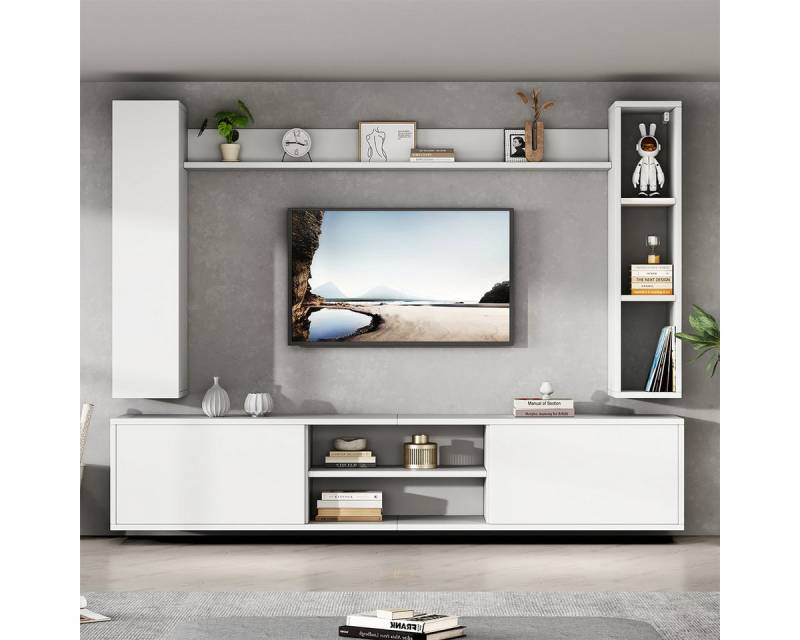 XDeer TV-Schrank TV Wohnwand-set mit Vitrinen inkl.TV-Board, Standregal und 2 Wandregal TV Wohnzimmermöbel-Set bis 80' 180*35*33.5cm von XDeer