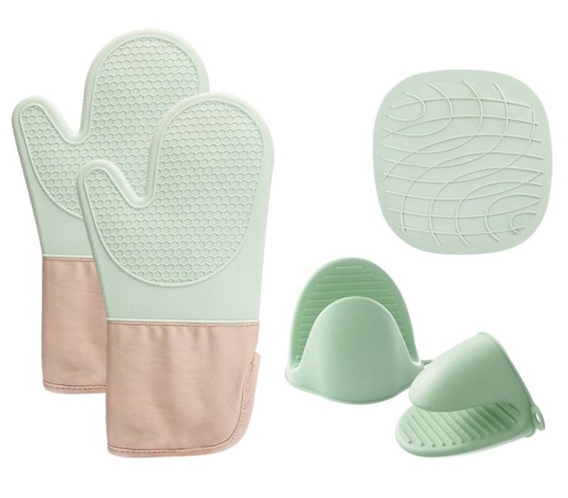 XDeer Topflappen Topfhandschuhe,Ofenhandschuhe Backhandschuhe, Küchenhandschuhe -, (5-tlg), Silikon Oven Gloves Topflappen Kochhandschuhe Baumwollfutter von XDeer