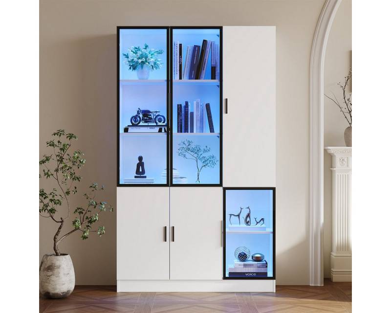 XDeer Vitrine Vitrine mit LED Lichtern Glasschrank Vitrinenschrank MultiStorage Bücherregal 120*35*200cm von XDeer