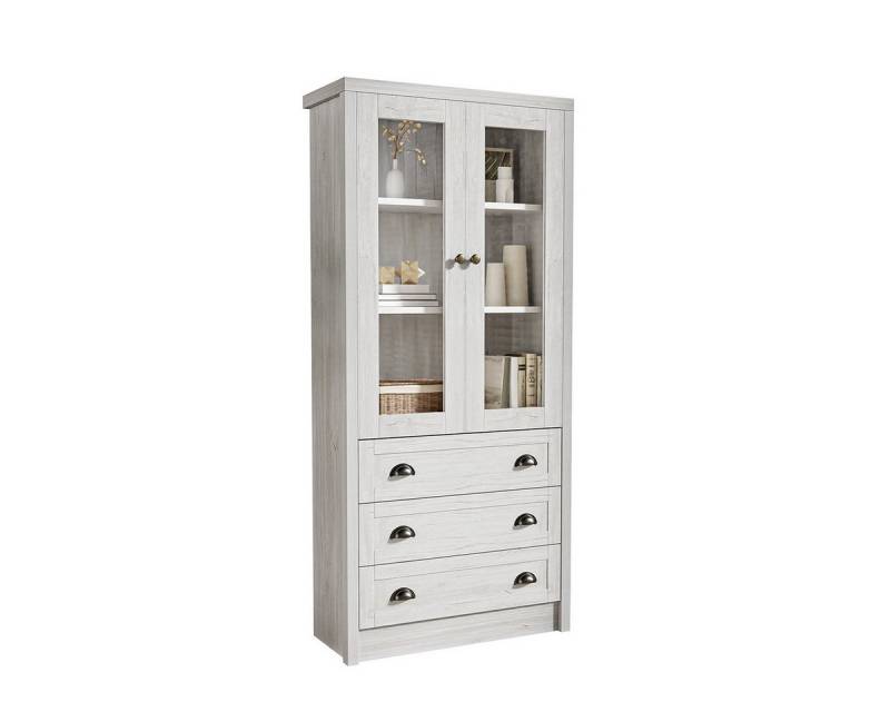 XDeer Vitrinenaufsatz Hochschrank mit Glastüren 3 Schubladen und Kupfergriffen, Vitrine Sideboard für Wohnzimmer 80x34x171cm von XDeer