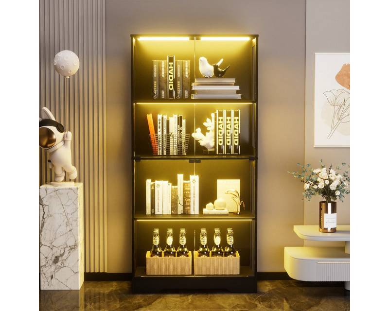XDeer Vitrinenaufsatz Vitrine mit LED Beleuchtung und Intelligenten Sensoren, Glasschrank Vitrinenschrank MultiStorage für Wohnzimmer von XDeer