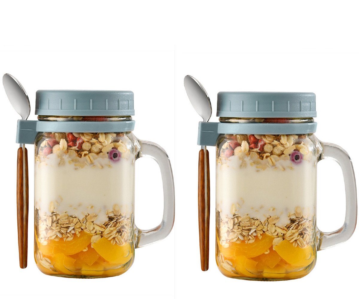 XDeer Vorratsdose Oats Jars mit Löffel und Deckel 16 oz,[2 Pack]Vorratsdosen mit Deckel,luftdicht Haferflocken Container,Mason Jars mit Deckel von XDeer