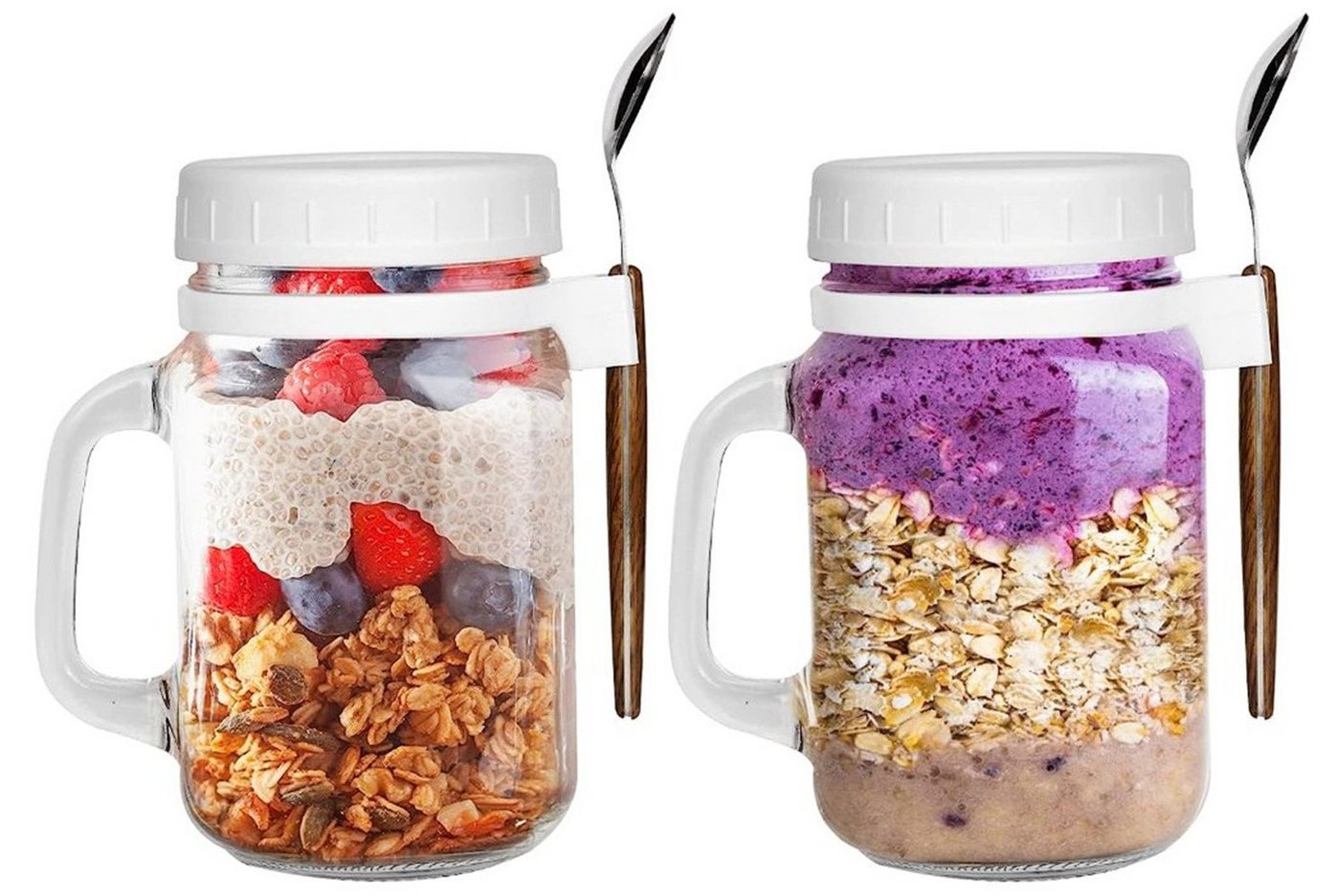 XDeer Vorratsdose Oats Jars mit Löffel und Deckel 16 oz,[2 Pack]Vorratsdosen mit Deckel,luftdicht Haferflocken Container,Mason Jars mit Deckel von XDeer