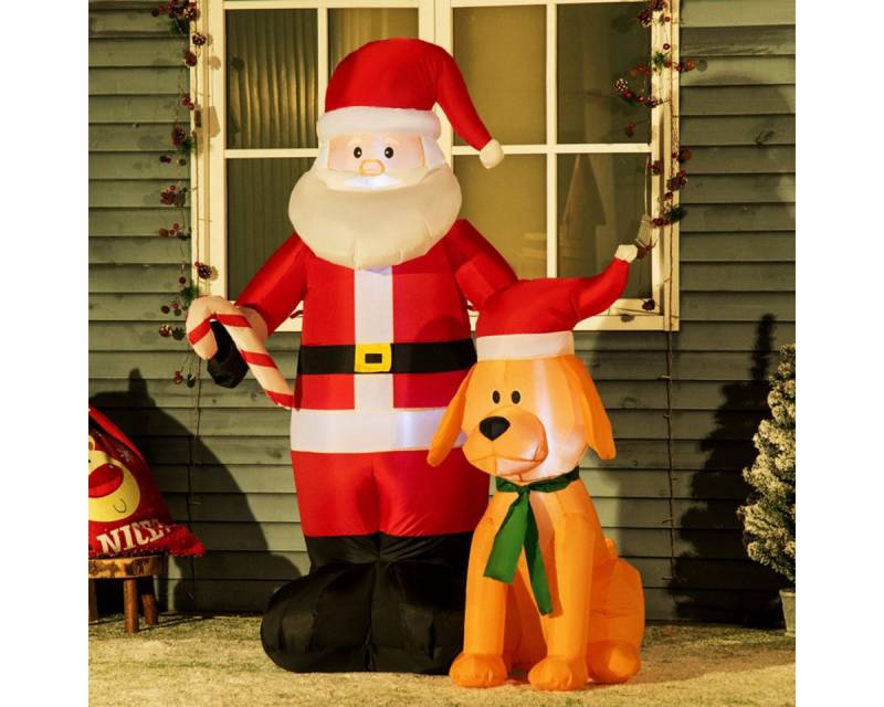 XDeer Weihnachtsmann Aufblasbare Weihnachtsdeko Weihnachtsmann mit Hund, Weihnachtsbeleuchtung inkl. Gebläse 117 x 80 x 157 cm von XDeer