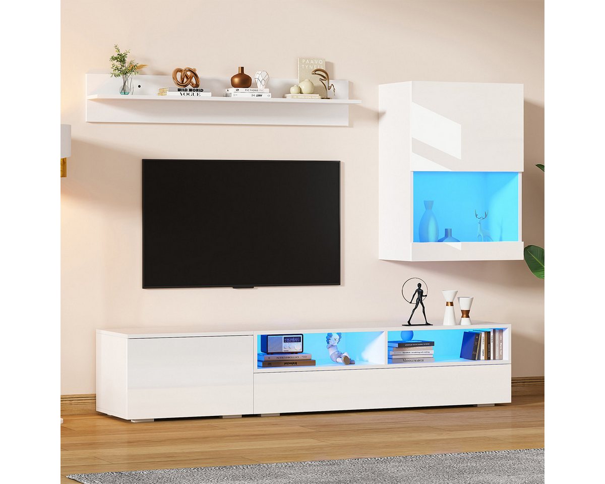 XDeer Wohnzimmer-Set TV Wohnwand-set mit Vitrine und LED TV Wohnzimmermöbel-Set, bis 80' 175*39*34cm Weiß XDeer Wohnzimmer-Set TV Wohnwand-set mit Vitrine und LED TV Wohnzimmermöbel-Set, bis 80' 175*39*34cm Weiß von XDeer