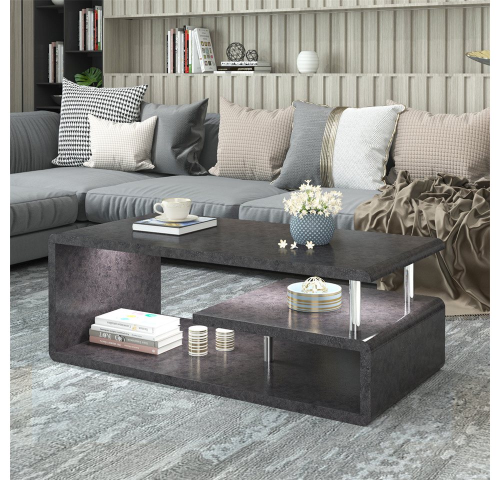 XDeer Wohnzimmertisch Moderner Couchtisch, Zementgraues Finish, LED-Beleuchtung, Wohnzimmer-Sofatisch, Büro von XDeer