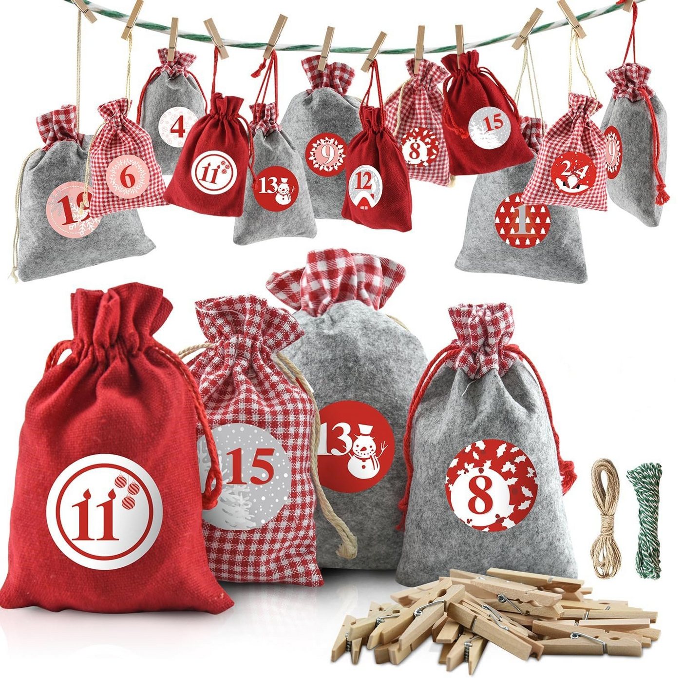 XDeer befüllbarer Adventskalender 24 Adventskalender Selber zum Befüllen,Adventskalender Säckchen, 24 Taschen Stoff Weihnachtskalender zum Aufhängen,Geschenke XDeer befüllbarer Adventskalender 24 Adventskalender Selber zum Befüllen,Adventskalender Säckchen, 24 Taschen Stoff Weihnachtskalender zum Aufhängen,Geschenke von XDeer