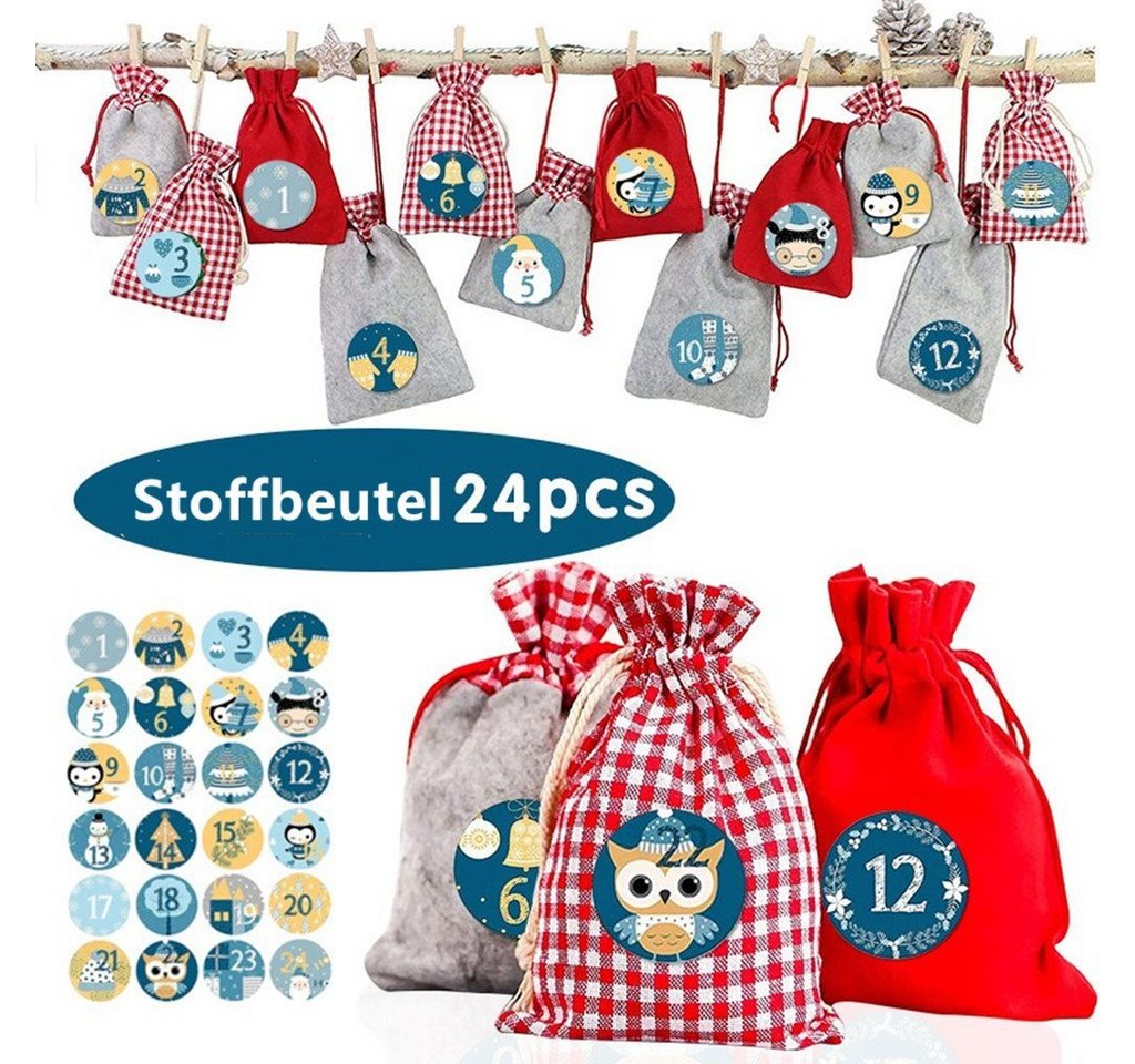 XDeer befüllbarer Adventskalender 24 Adventskalender Selber zum Befüllen,Adventskalender Säckchen, 24 Taschen Stoff Weihnachtskalender zum Aufhängen,Geschenke von XDeer