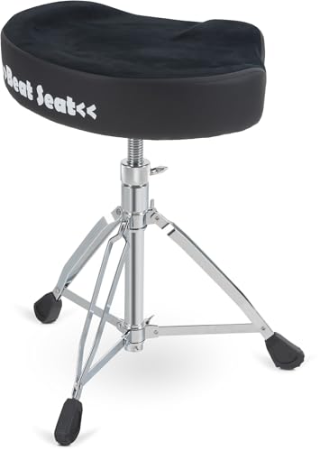 XDrum BeatSeat Drumhocker - Sitzfläche in Sattelform - Bezug aus schwarzem Kunst-Velours - Spindel-Höhenverstellung von 49-65 cm von XDrum