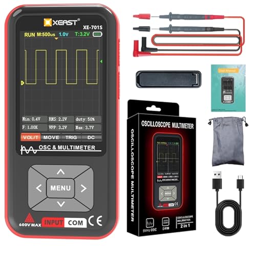 XEAST Handheld Oszilloskop Multimeter Digital - 9999 Zählungen, 5MHz Bandbreite, 48MSa/s High Sampling, Hochpräziser LED Farbgroßbildschirm, Auto-Kalibrierungsfunktion XE-701S von XEAST